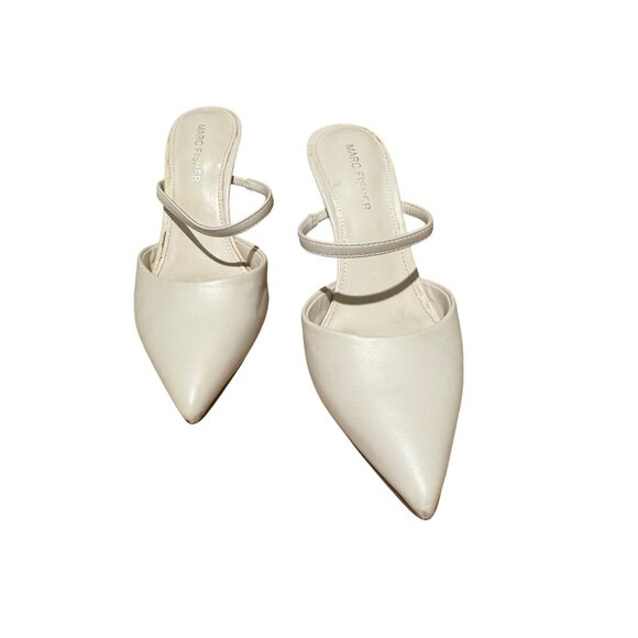 Marc Fisher Womens White Pointed-Toe Slingback Heels 6M Leather Sole Elegant Des - Picture 1 of 7